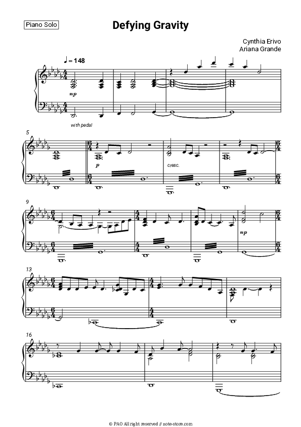 Defying Gravity - Cynthia Erivo, Ariana Grande Piano Sheet Music - Piano.Solo