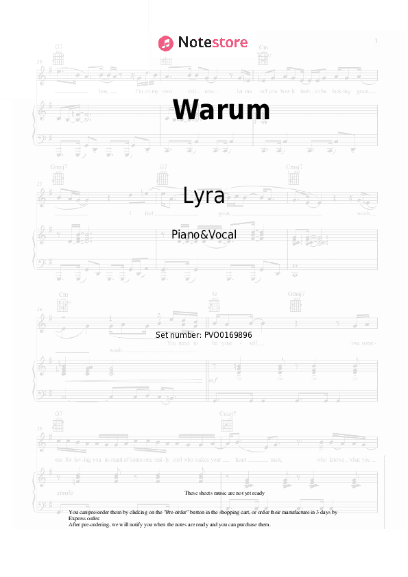 Warum - Lyra Piano Sheet Music with the Voice part - Piano&Vocal