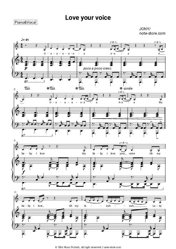 Love Your Voice - JONY Piano Sheet Music with the Voice part - Piano&Vocal