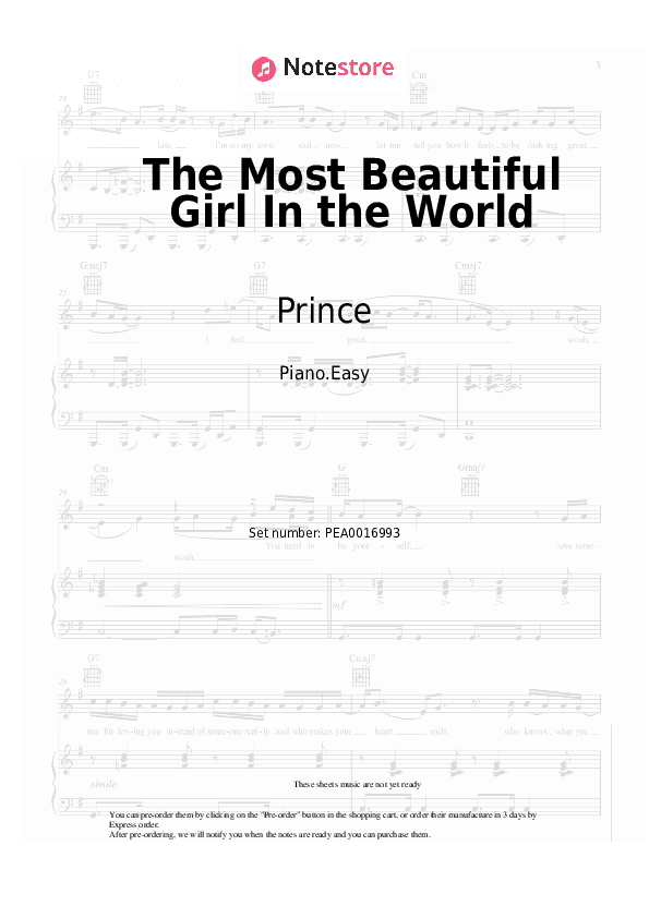 The Most Beautiful Girl In the World - Prince Piano Sheet Music Easy - Piano.Easy