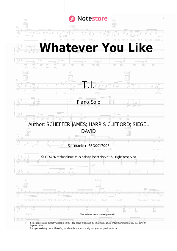 Whatever You Like - T.I. Piano Sheet Music - Piano.Solo