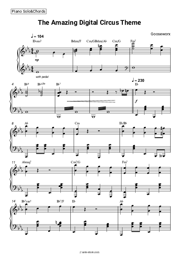 The Amazing Digital Circus Theme - Gooseworx Piano Sheet Music and Chords - Piano.Solo&Chords