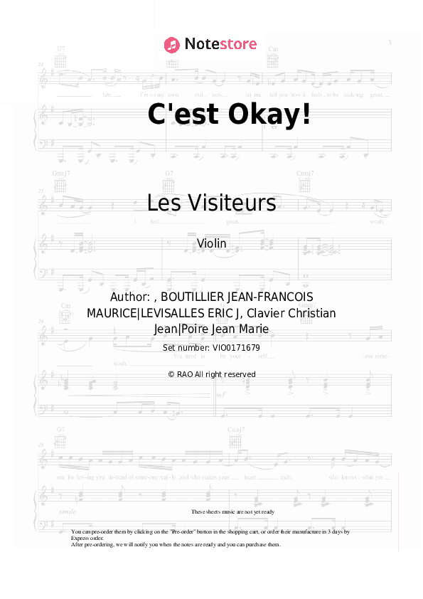 C'est Okay! (Version Single) - Les Visiteurs Violin Sheet Music - Violin