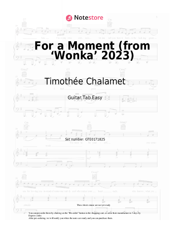 For a Moment (from ‘Wonka’ 2023) - Timothée Chalamet, Calah Lane Tabs Easy - Guitar.Tab.Easy