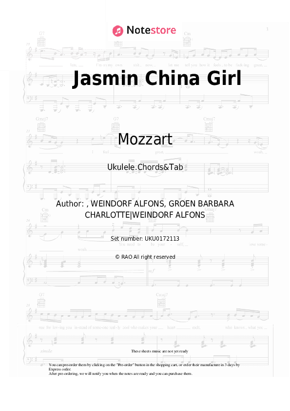 Jasmin China Girl - Mozzart Ukulele Sheet Music - Ukulele.Chords&Tab