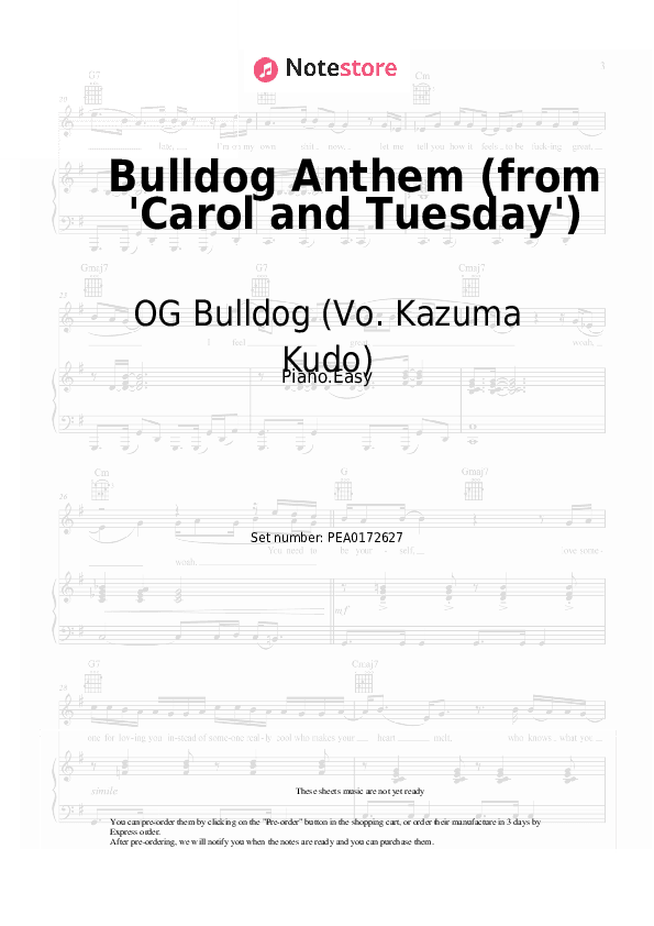 Bulldog Anthem (from 'Carol and Tuesday') - OG Bulldog (Vo. Kazuma Kudo), YUC'e Piano Sheet Music Easy - Piano.Easy