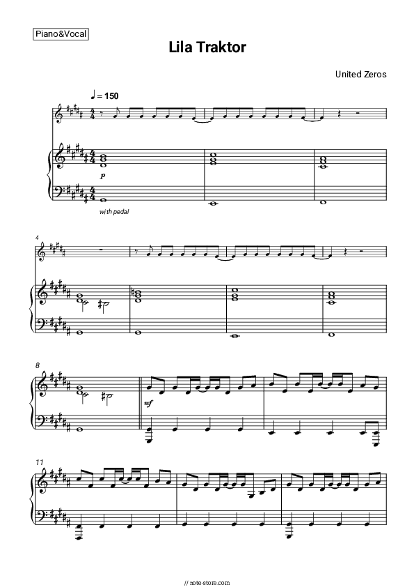 Lila Traktor - United Zeros Piano Sheet Music with the Voice part - Piano&Vocal