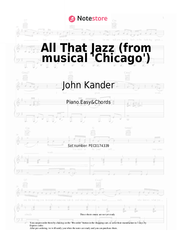 All That Jazz (from musical 'Chicago') - John Kander, Fred Ebb Sheet Music Easy and Chords - Piano.Easy&Chords
