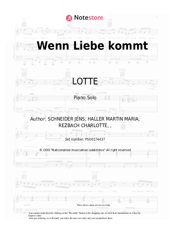 Wenn Liebe kommt - LOTTE Piano Sheet Music - Piano.Solo