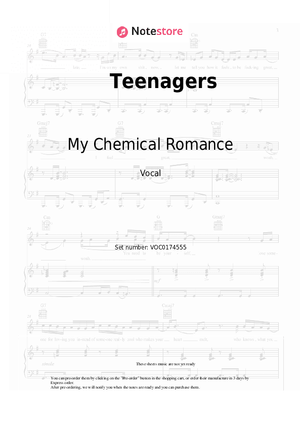 Teenagers - My Chemical Romance Vocal Sheet Music - Vocal