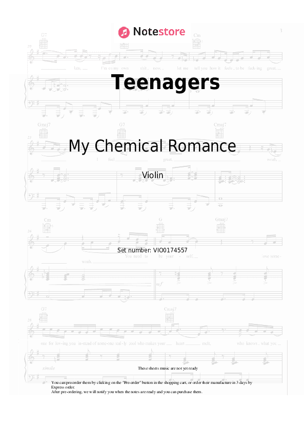 Teenagers - My Chemical Romance Violin Sheet Music - Violin