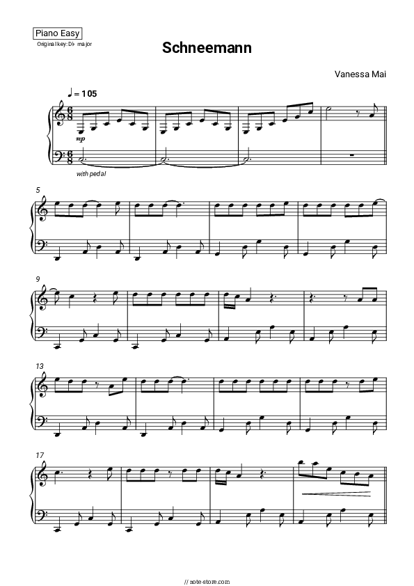 Schneemann - Vanessa Mai Piano Sheet Music Easy - Piano.Easy