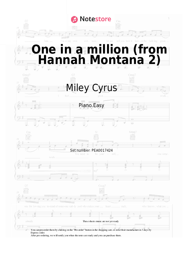 One in a million (from Hannah Montana 2) - Miley Cyrus Piano Sheet Music Easy - Piano.Easy