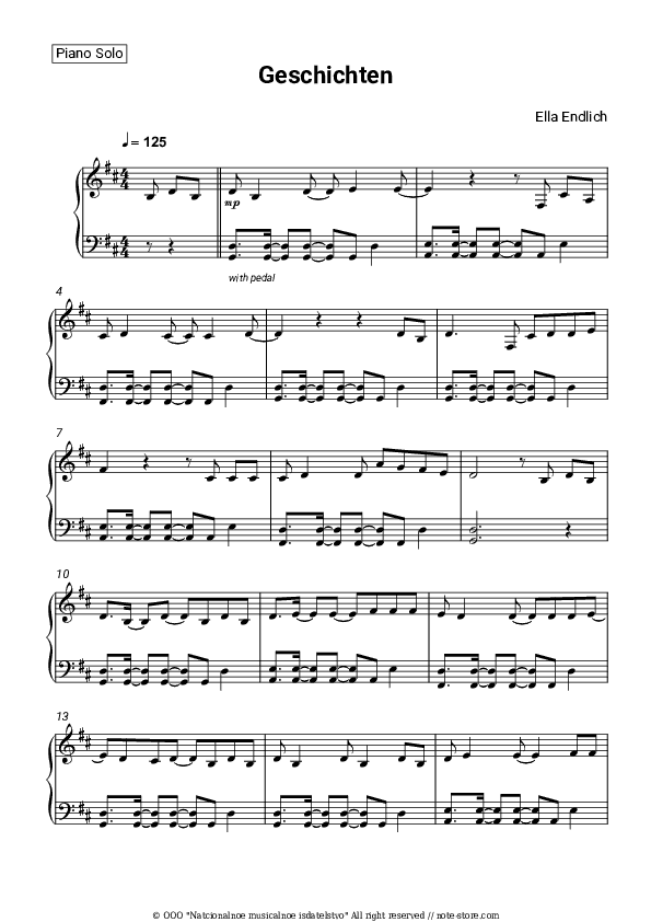 Geschichten - Ella Endlich Piano Sheet Music - Piano.Solo