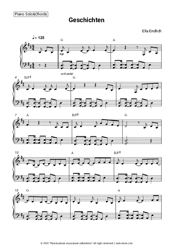 Geschichten - Ella Endlich Piano Sheet Music and Chords - Piano.Solo&Chords