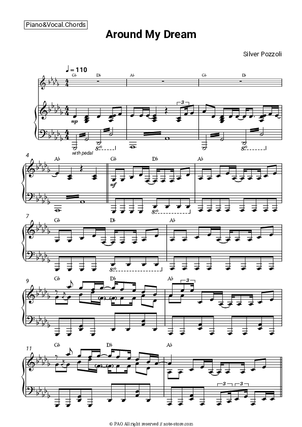 Around My Dream - Silver Pozzoli Piano Sheet Music with the Vocal and Chords - Piano&Vocal&Chords