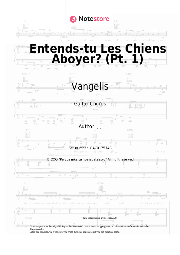 Entends-tu Les Chiens Aboyer? (Pt. 1) - Vangelis Chords - Guitar.Chords