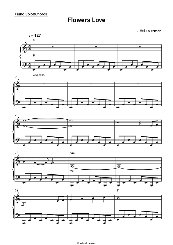 Flowers Love - Jöel Fajerman Piano Sheet Music and Chords - Piano.Solo&Chords