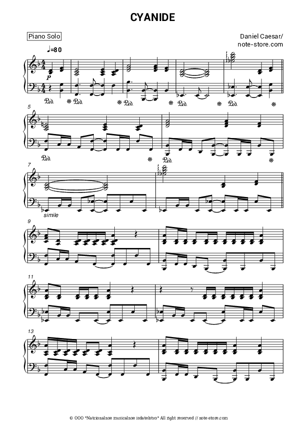 CYANIDE - Daniel Caesar Piano Sheet Music - Piano.Solo