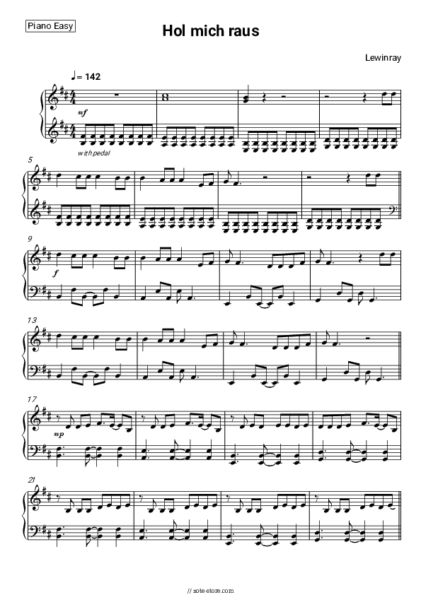Hol mich raus - Lewinray Piano Sheet Music Easy - Piano.Easy