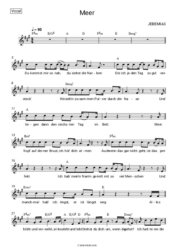 Meer - JEREMIAS Vocal Sheet Music - Vocal