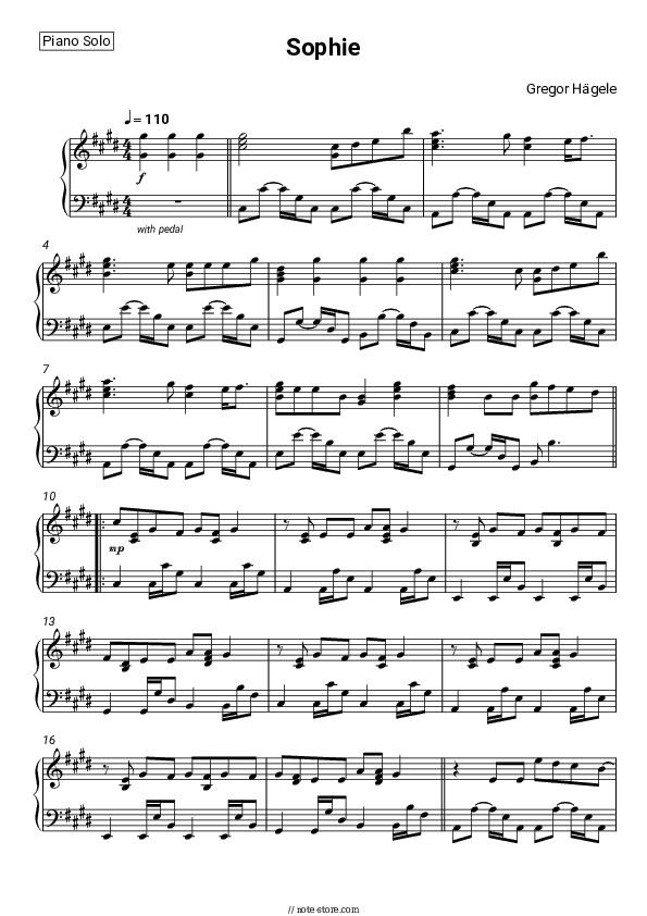 Sophie - Gregor Hägele Piano Sheet Music - Piano.Solo
