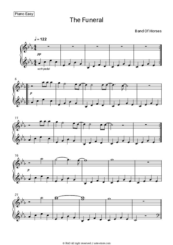 The Funeral - Band of Horses Piano Sheet Music Easy - Piano.Easy