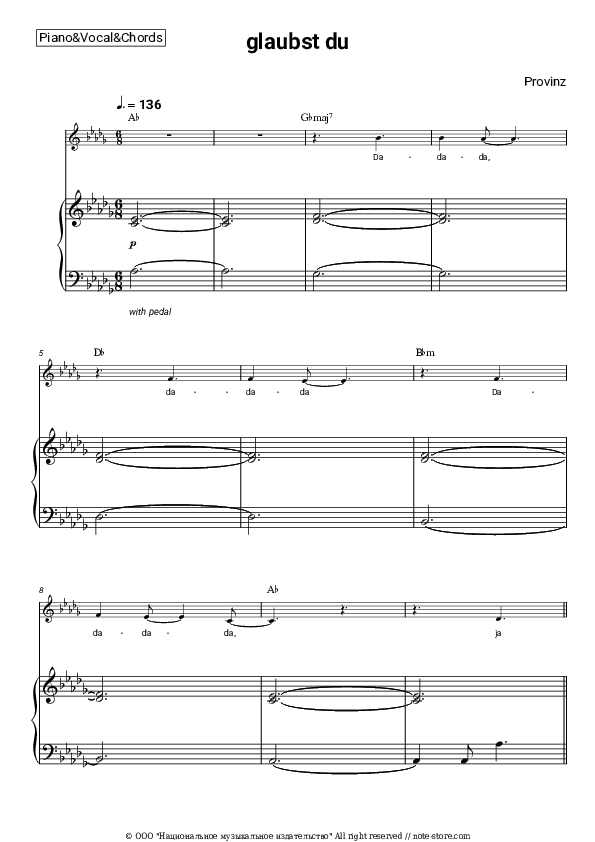 glaubst du - Provinz Piano Sheet Music with the Vocal and Chords - Piano&Vocal&Chords