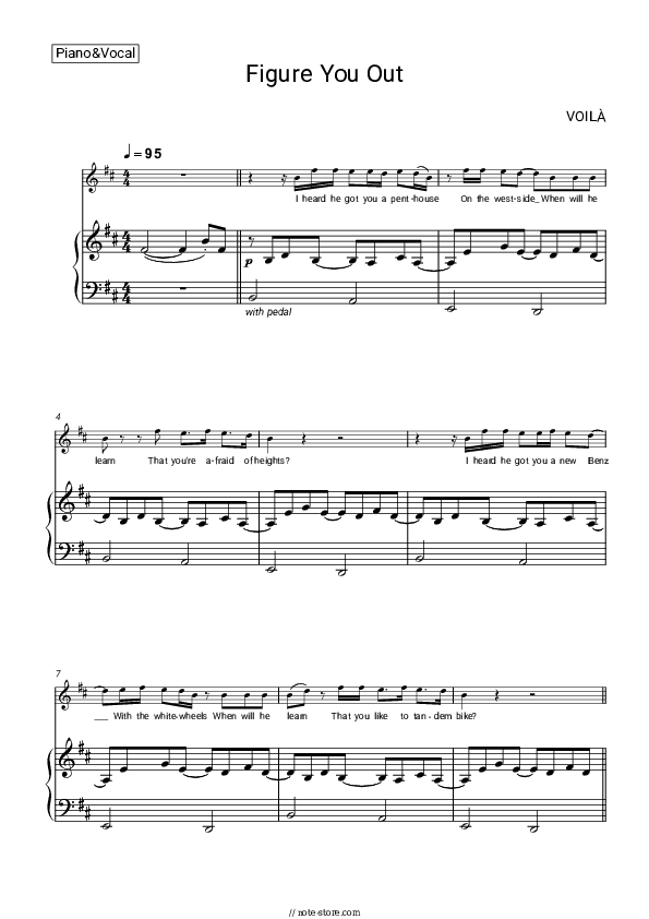 Figure You Out - VOILÀ Piano Sheet Music with the Voice part - Piano&Vocal