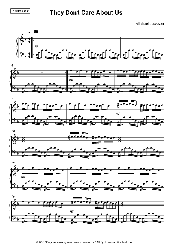 They Don't Care About Us - Michael Jackson Piano Sheet Music - Piano.Solo