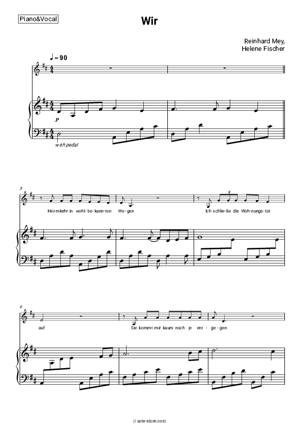 Wir - Reinhard Mey, Helene Fischer Piano Sheet Music with the Voice part - Piano&Vocal