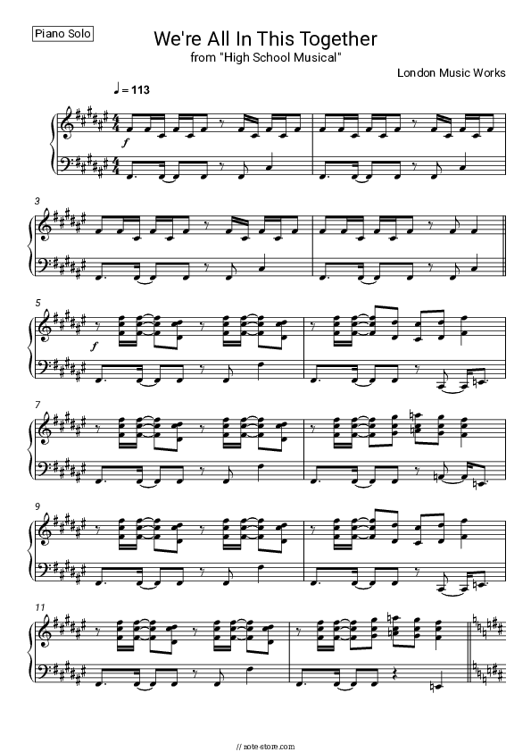 We're All In This Together (From High School Musical) - London Music Works Piano Sheet Music - Piano.Solo