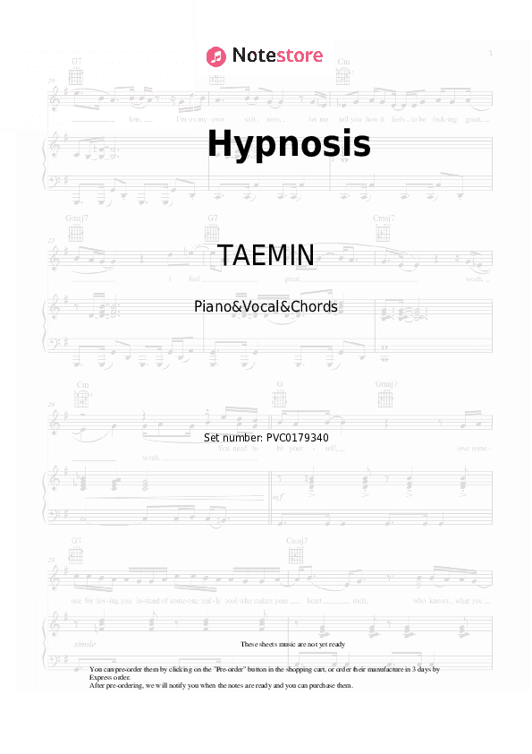 Hypnosis - TAEMIN Piano Sheet Music with the Vocal and Chords - Piano&Vocal&Chords