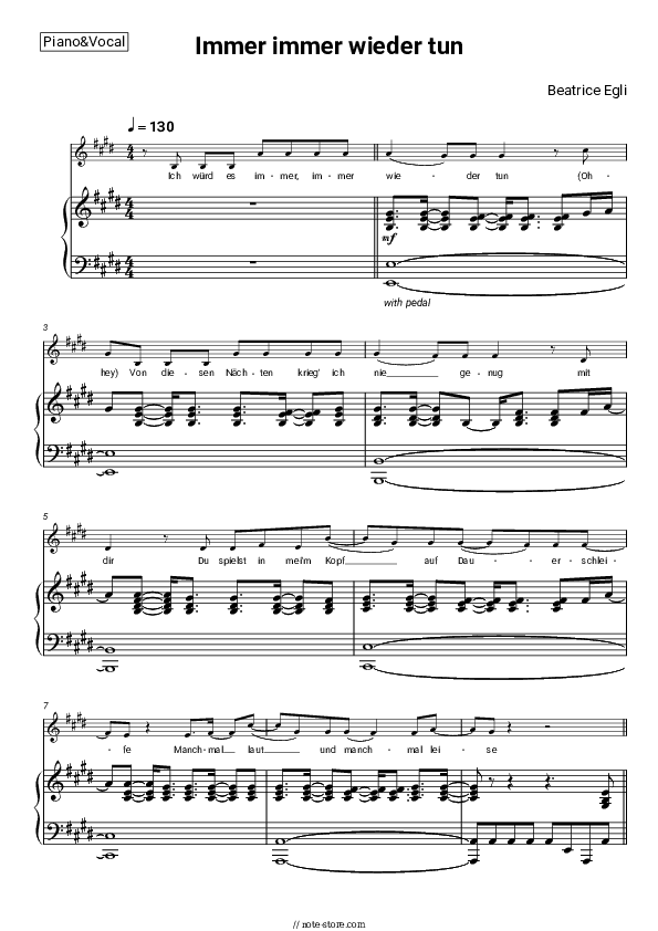 Immer immer wieder tun - Beatrice Egli Piano Sheet Music with the Voice part - Piano&Vocal
