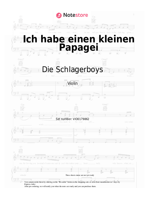 Ich habe einen kleinen Papagei - Die Schlagerboys Violin Sheet Music - Violin