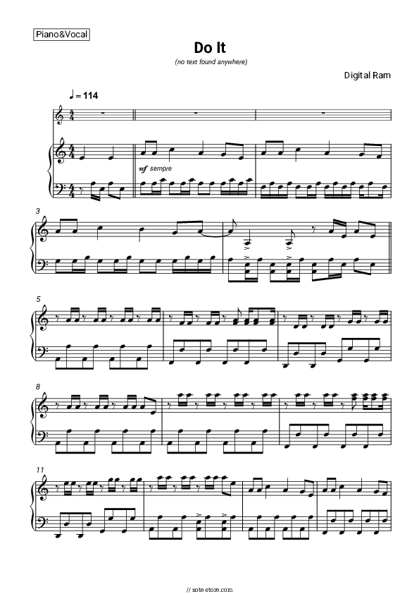 Do It - Digital Ram Piano Sheet Music with the Voice part - Piano&Vocal