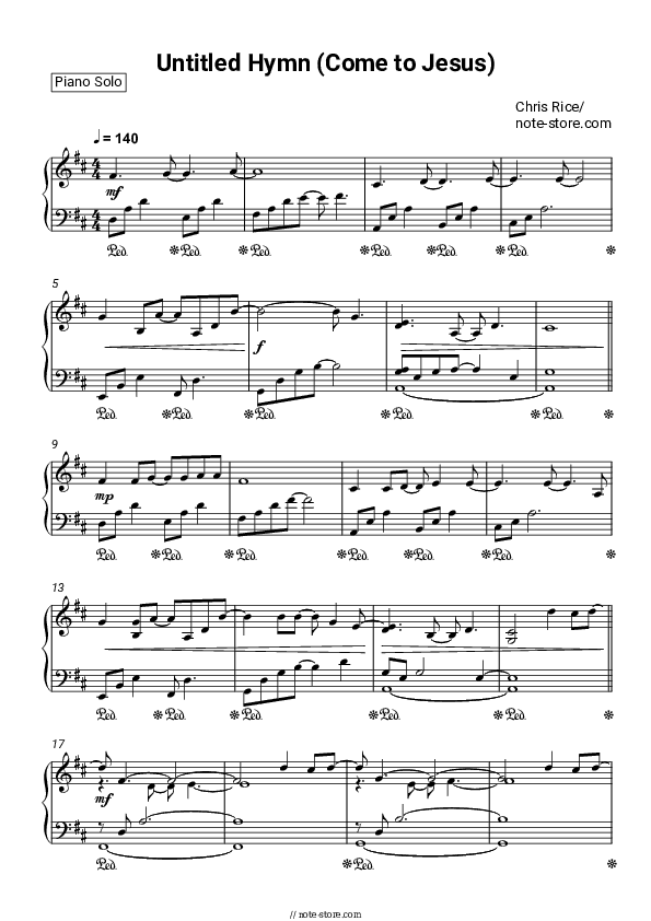 Untitled Hymn (Come to Jesus) - Chris Rice Piano Sheet Music - Piano.Solo