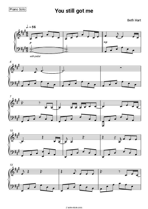 You still got me - Beth Hart Piano Sheet Music - Piano.Solo