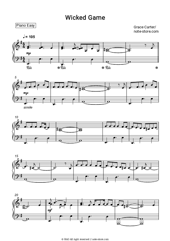 Wicked Game - Grace Carter Piano Sheet Music Easy - Piano.Easy