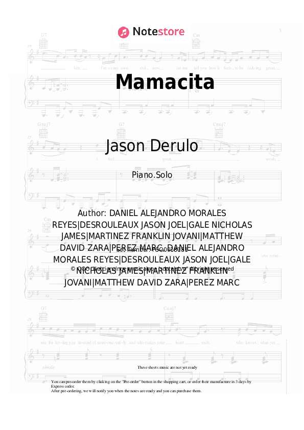 Mamacita - Jason Derulo, Farruko Piano Sheet Music - Piano.Solo