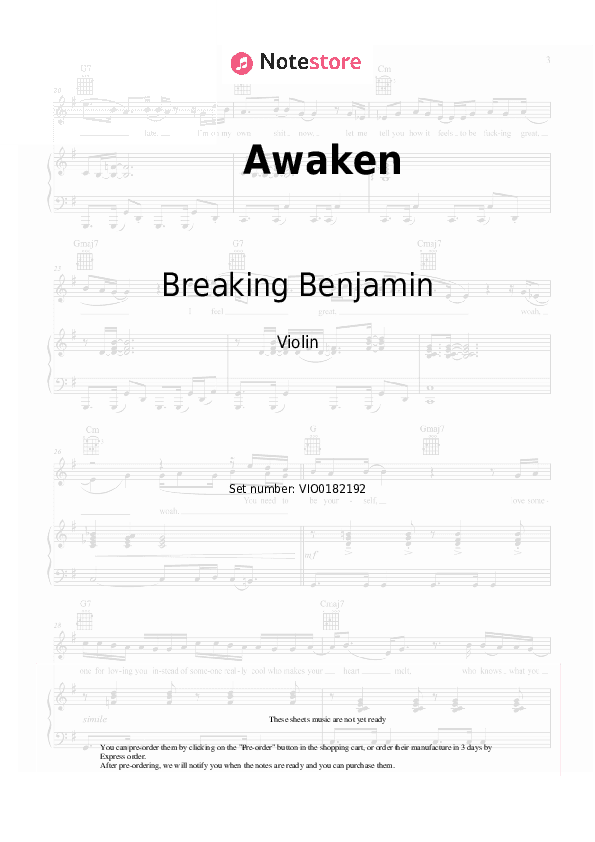 Awaken - Breaking Benjamin Violin Sheet Music - Violin