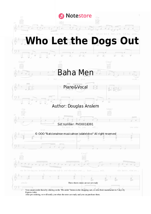 Who Let the Dogs Out - Baha Men Piano Sheet Music with the Voice part - Piano&Vocal