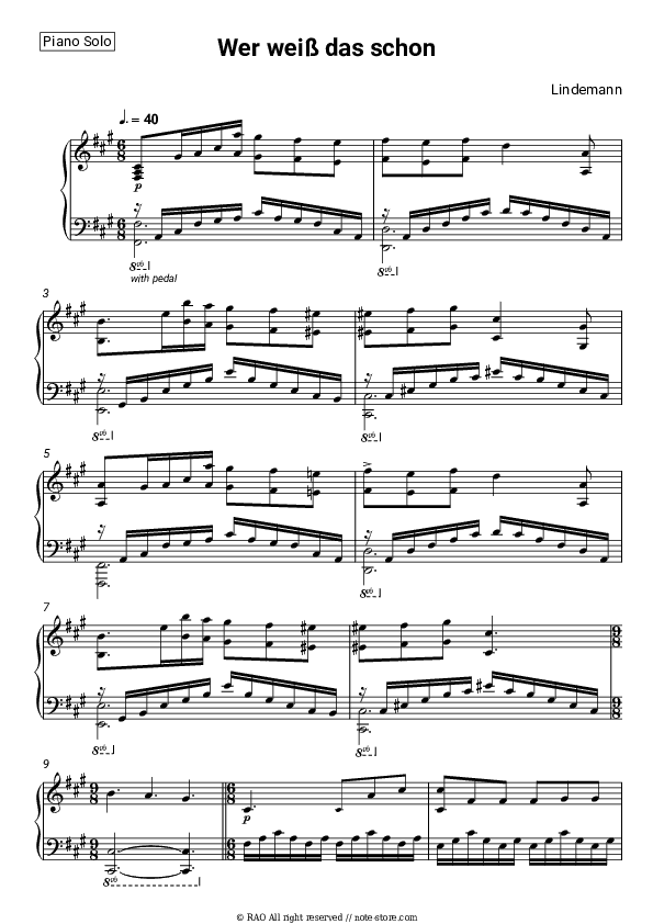 Wer weiß das schon - Lindemann Piano Sheet Music - Piano.Solo