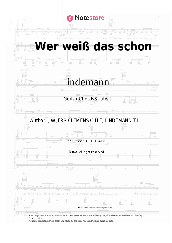 Wer weiß das schon - Lindemann Chords and Tabs - Guitar.Chords&Tabs