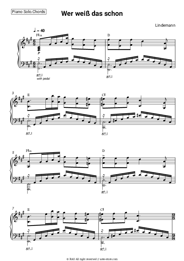 Wer weiß das schon - Lindemann Piano Sheet Music and Chords - Piano.Solo&Chords