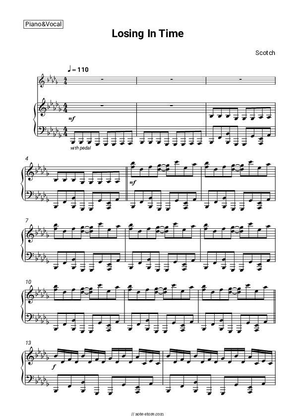 Losing In Time - Scotch Piano Sheet Music with the Voice part - Piano&Vocal