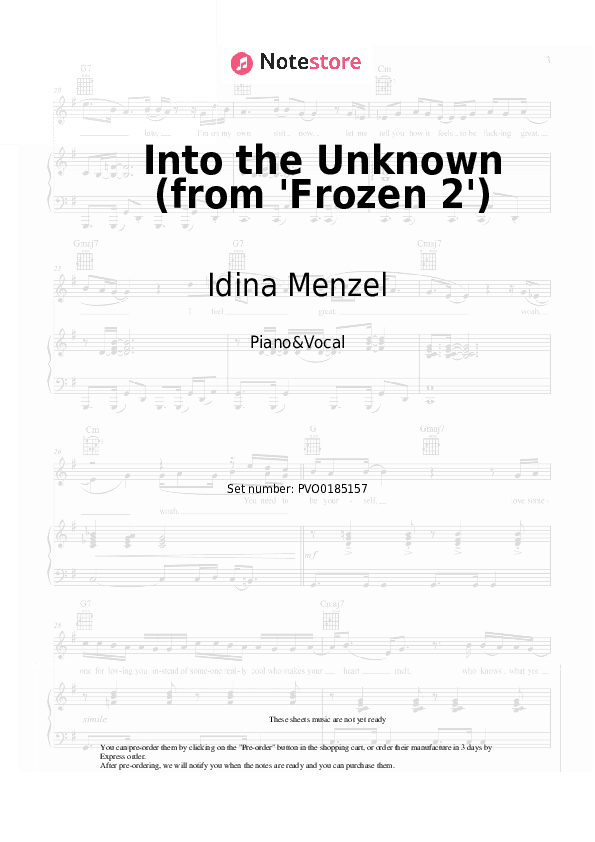 Into the Unknown (from 'Frozen 2') - Idina Menzel, AURORA Piano Sheet Music with the Voice part - Piano&Vocal