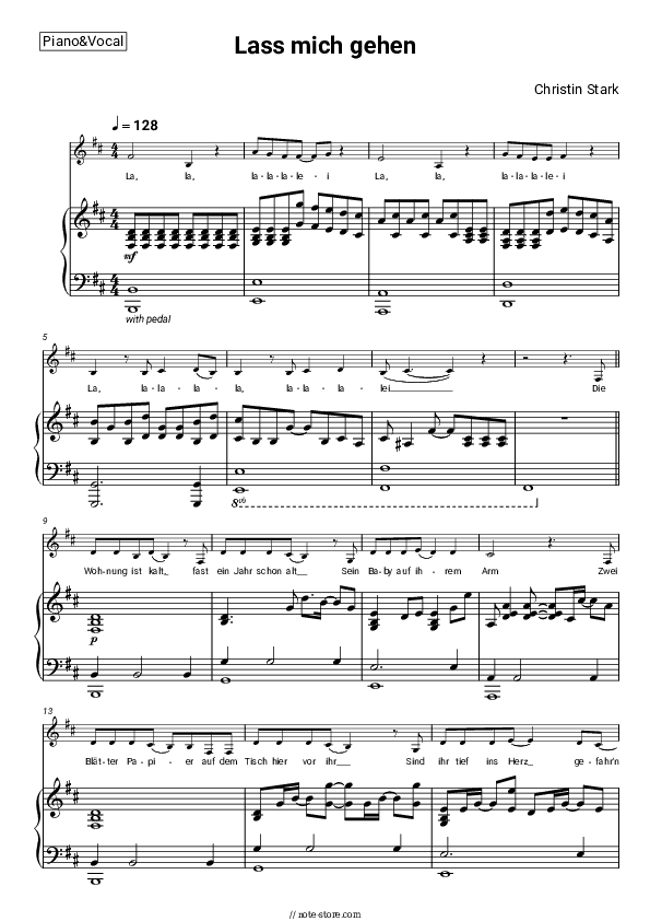 Lass mich gehen - Christin Stark Piano Sheet Music with the Voice part - Piano&Vocal
