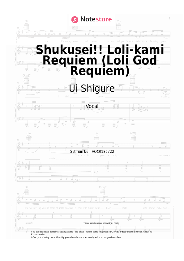 Shukusei!! Loli-kami Requiem (Loli God Requiem) - Ui Shigure Vocal Sheet Music - Vocal