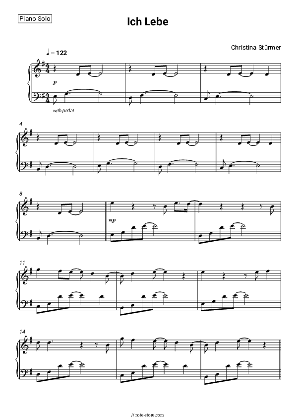 Ich Lebe - Christina Stürmer Piano Sheet Music - Piano.Solo